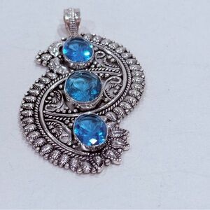 🆕 Natural Big Blue Topaz Gemstone Pendant In Sterling Silver 🆕